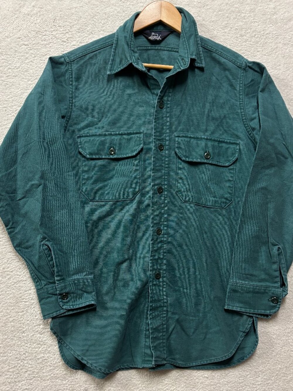 Vtg Y2K Woolrich Mens Green Chamois Cloth Long Sleeve Button Up Shirt Gorpcore